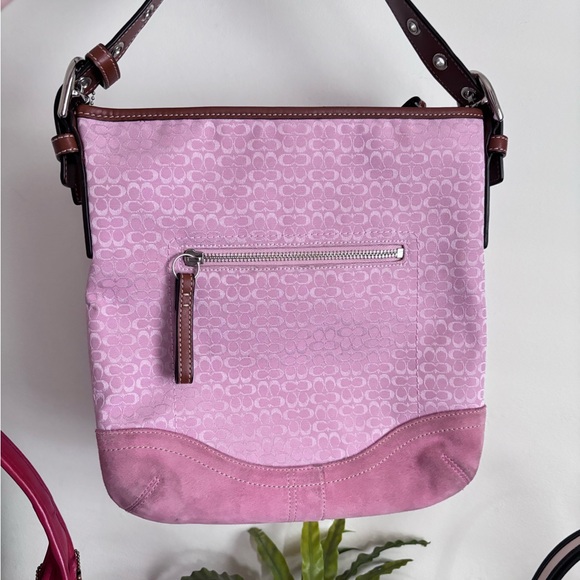 Coach Jacquard pink suede and canvas signature hobo - Picture 4 of 8